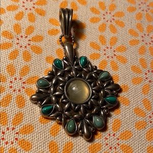 Vintage stone and brass floral pendant